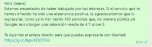 solicitud reseña por Whatsapp